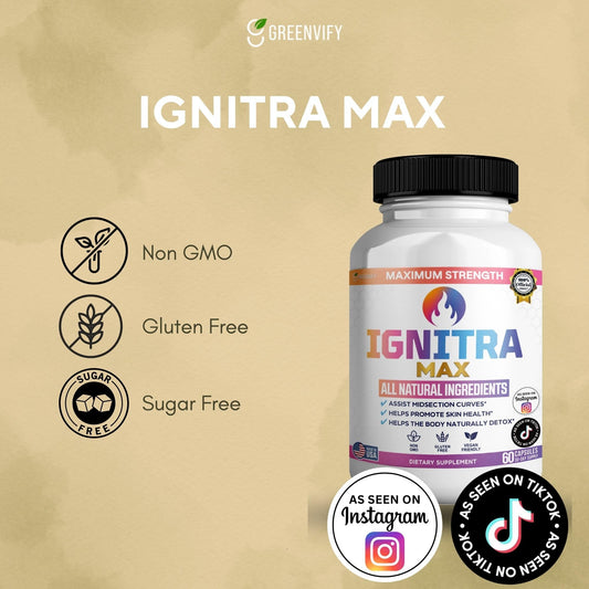 GREENVIFY Ignitrix Max capsules closeup highlighting easy-to-swallow vegan formula