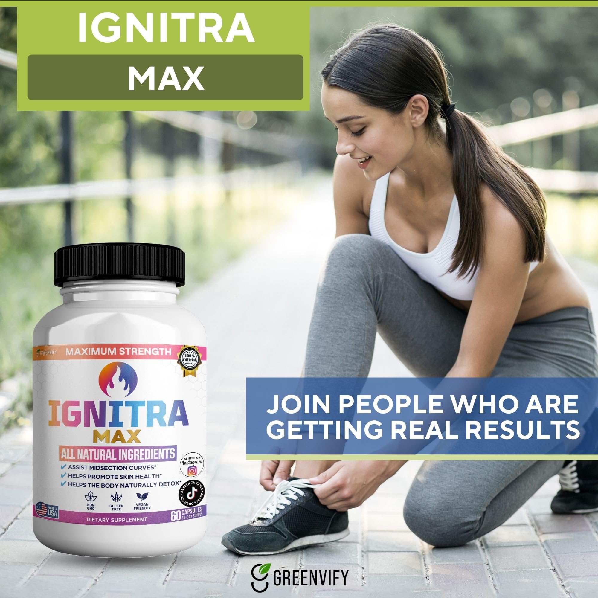GREENVIFY Ignitrix Max label closeup displaying dosage and daily use information