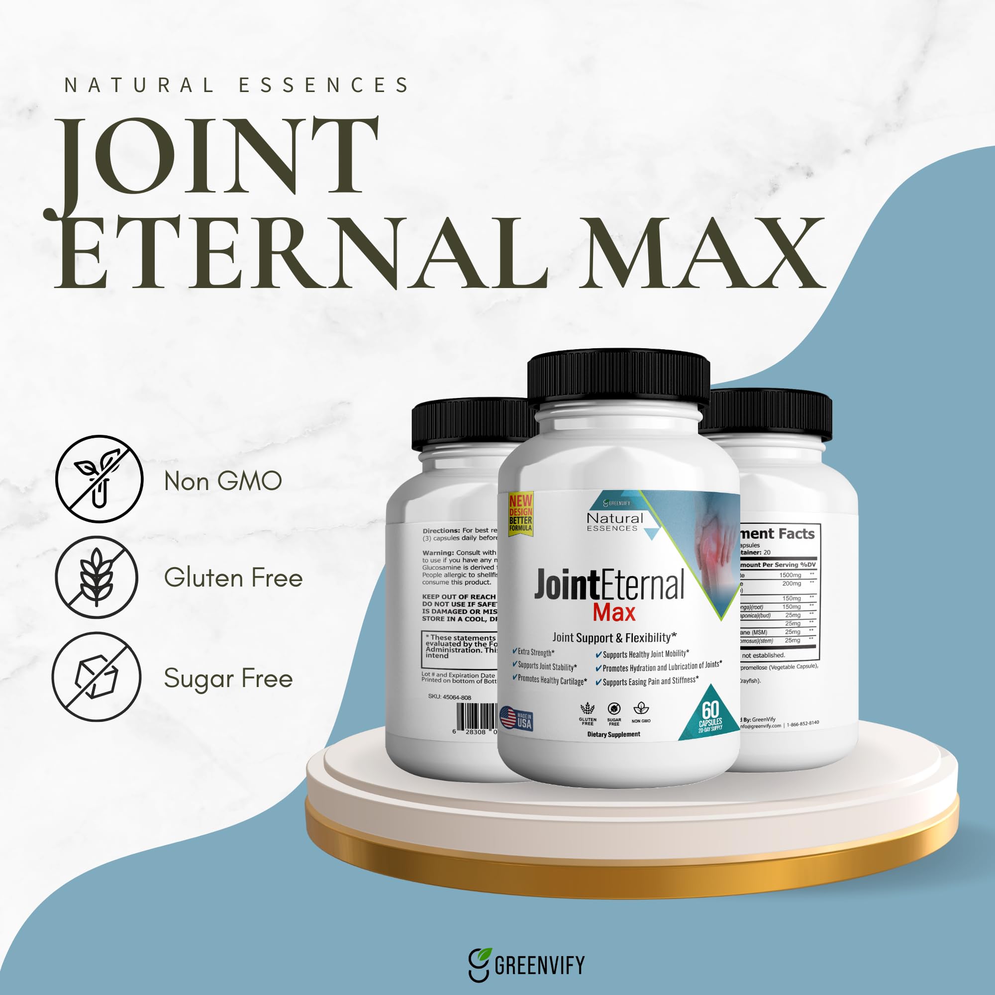 GREENVIFY Joint Eternal Max daily use scene suggesting a simple 20-day supply routine