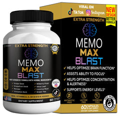 GREENVIFY Memo Max Blast bottle-front highlighting daily focus support.