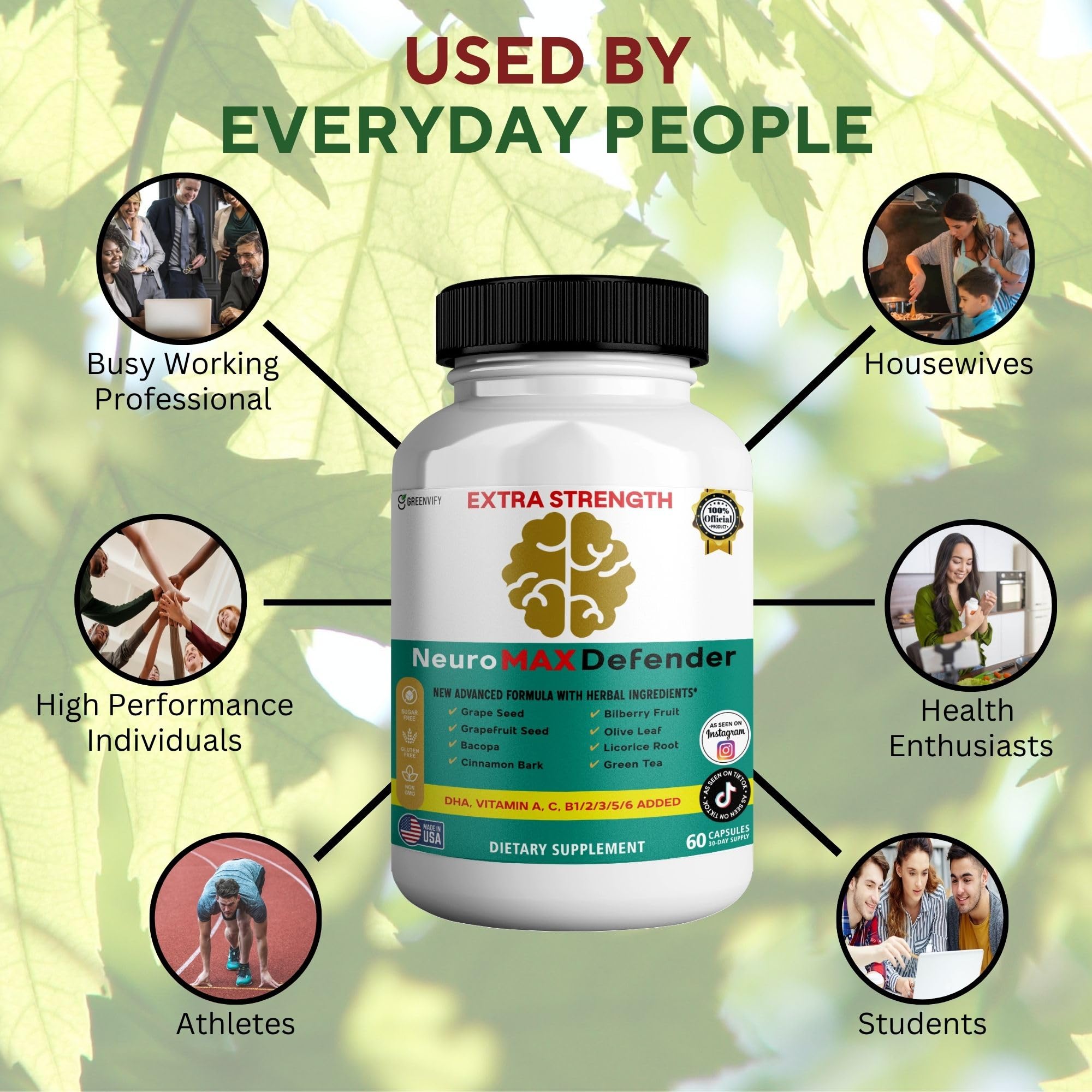 GREENVIFY NeuroMAX Defender packaging conveys a complete brain support solution.