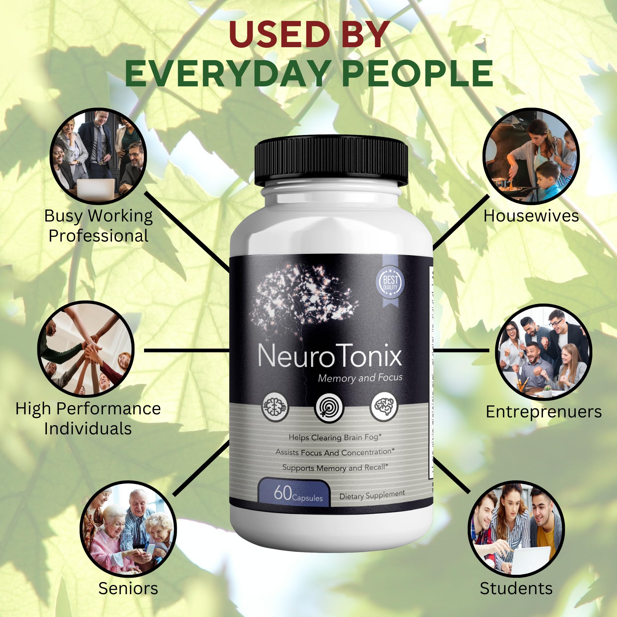 Greenvify NeuroTonix label shows clean ingredients and GMP-quality promise.