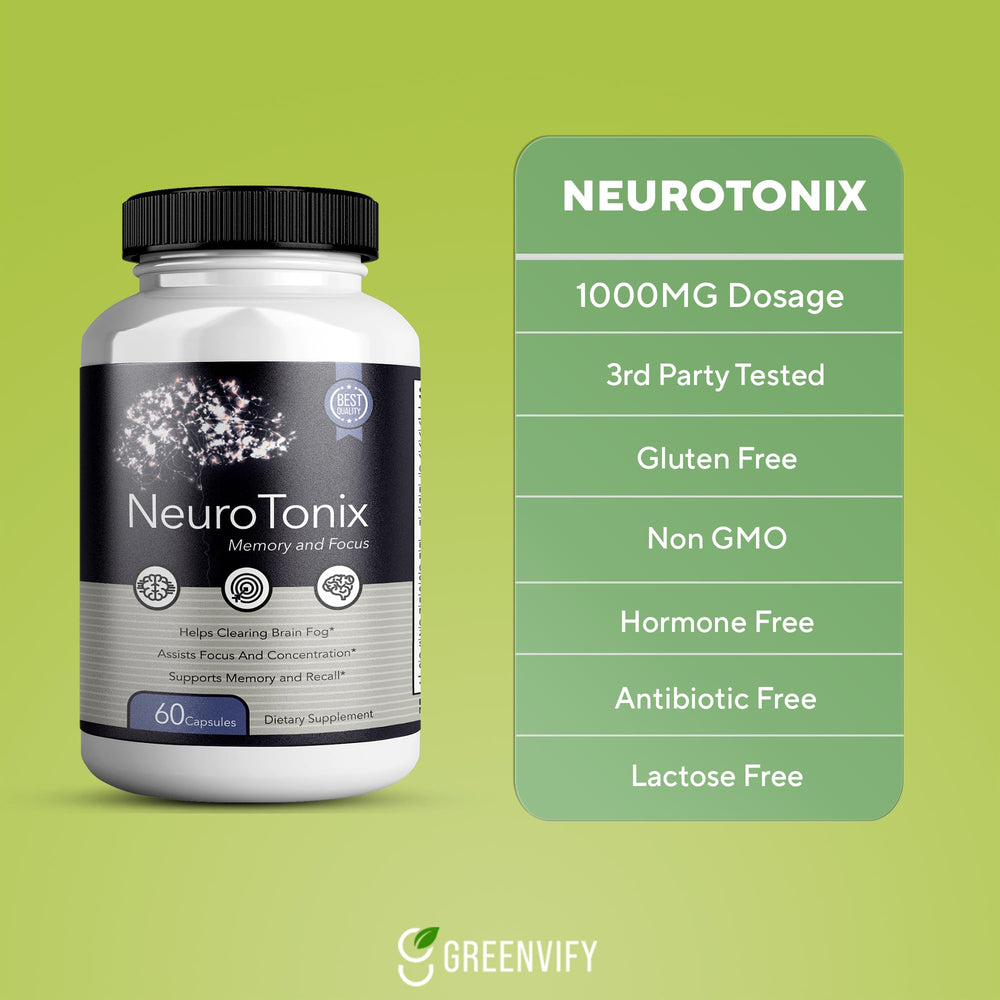 Greenvify NeuroTonix bottle being poured for easy daily dosing.