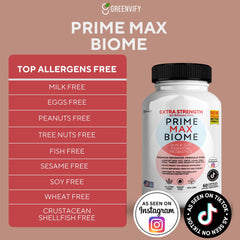 GreenVify Prime Max Biome label highlights MAKTrek Bi-Pass technology for better survival through digestion.