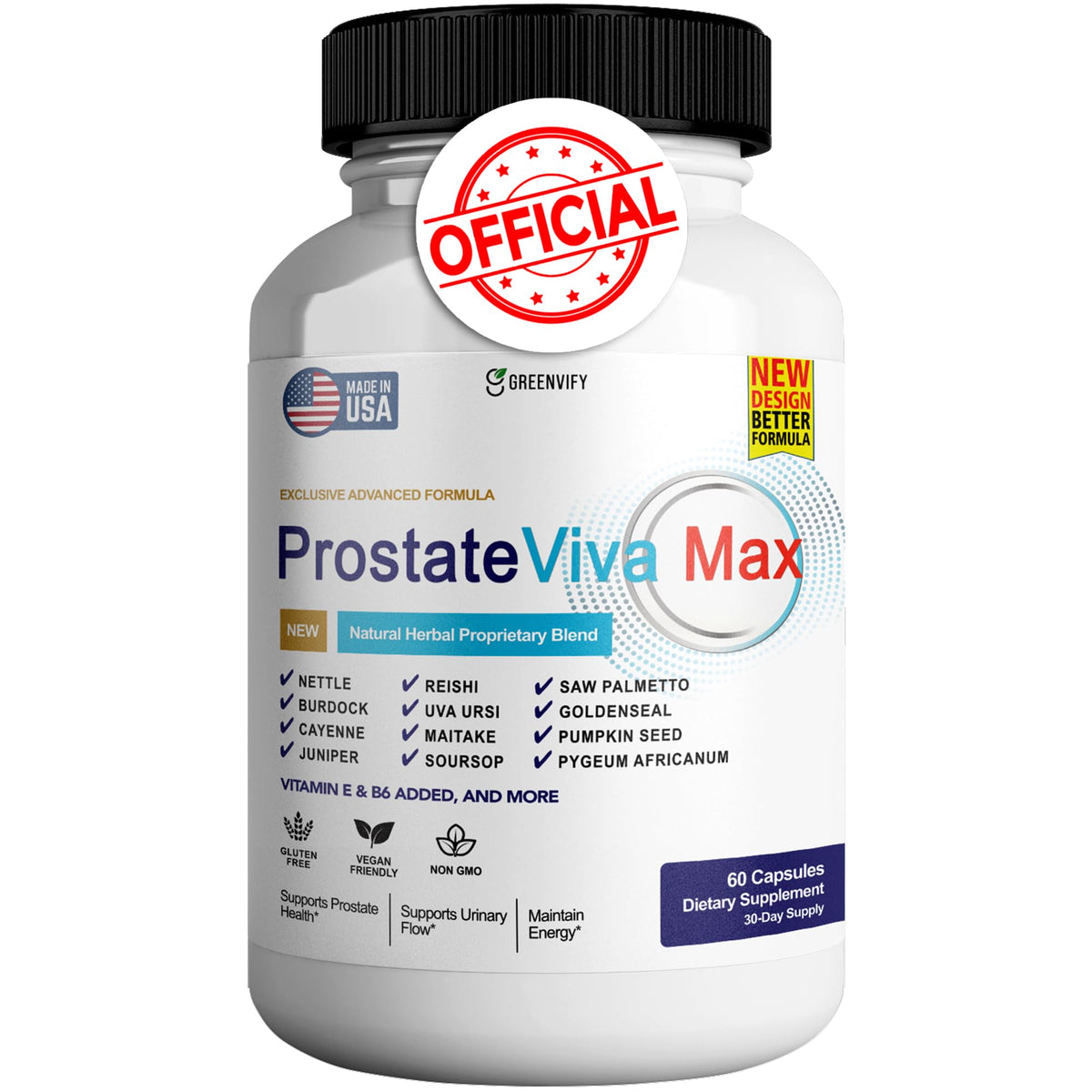 GREENVIFY ProstateViva Max bottle front for daily prostate support.