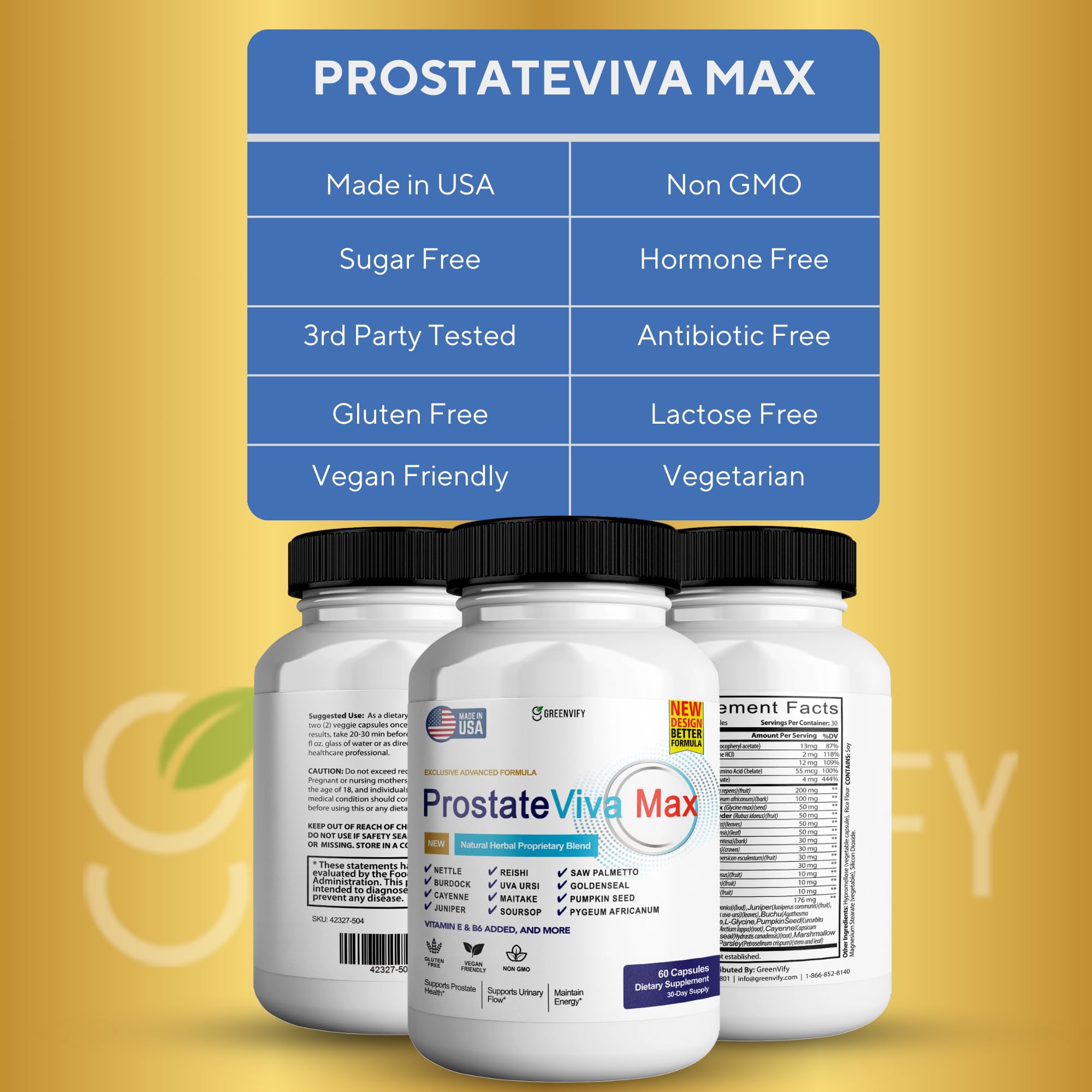 GREENVIFY ProstateViva Max capsules in hand showing convenient one-month supply.