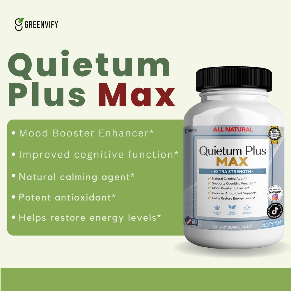 GreenVIFY Quietum Plus Max capsules ready for daily use.