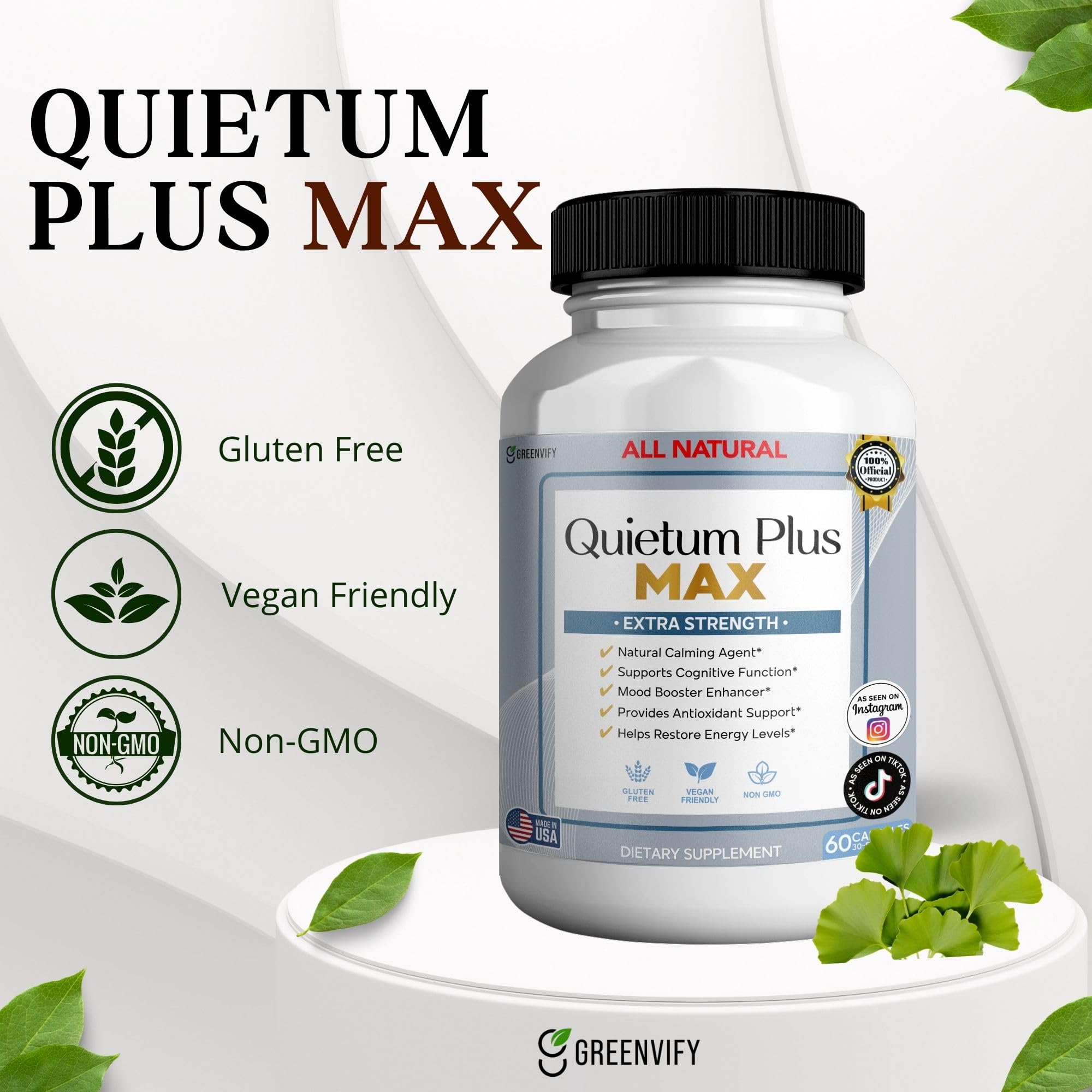 GreenVIFY Quietum Plus Max with ginseng blend for balanced calm.