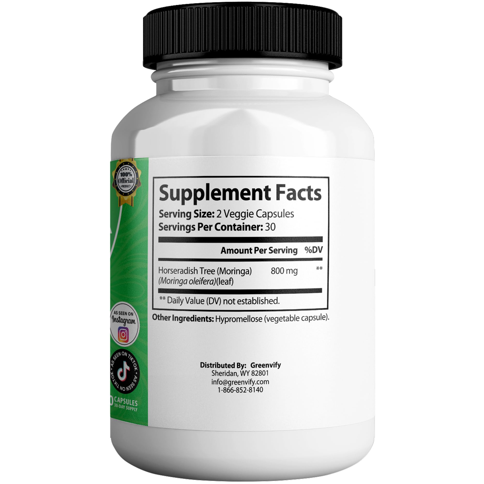 Gluten-free label on GreenVify Robellerina Moringa Pure Max packaging