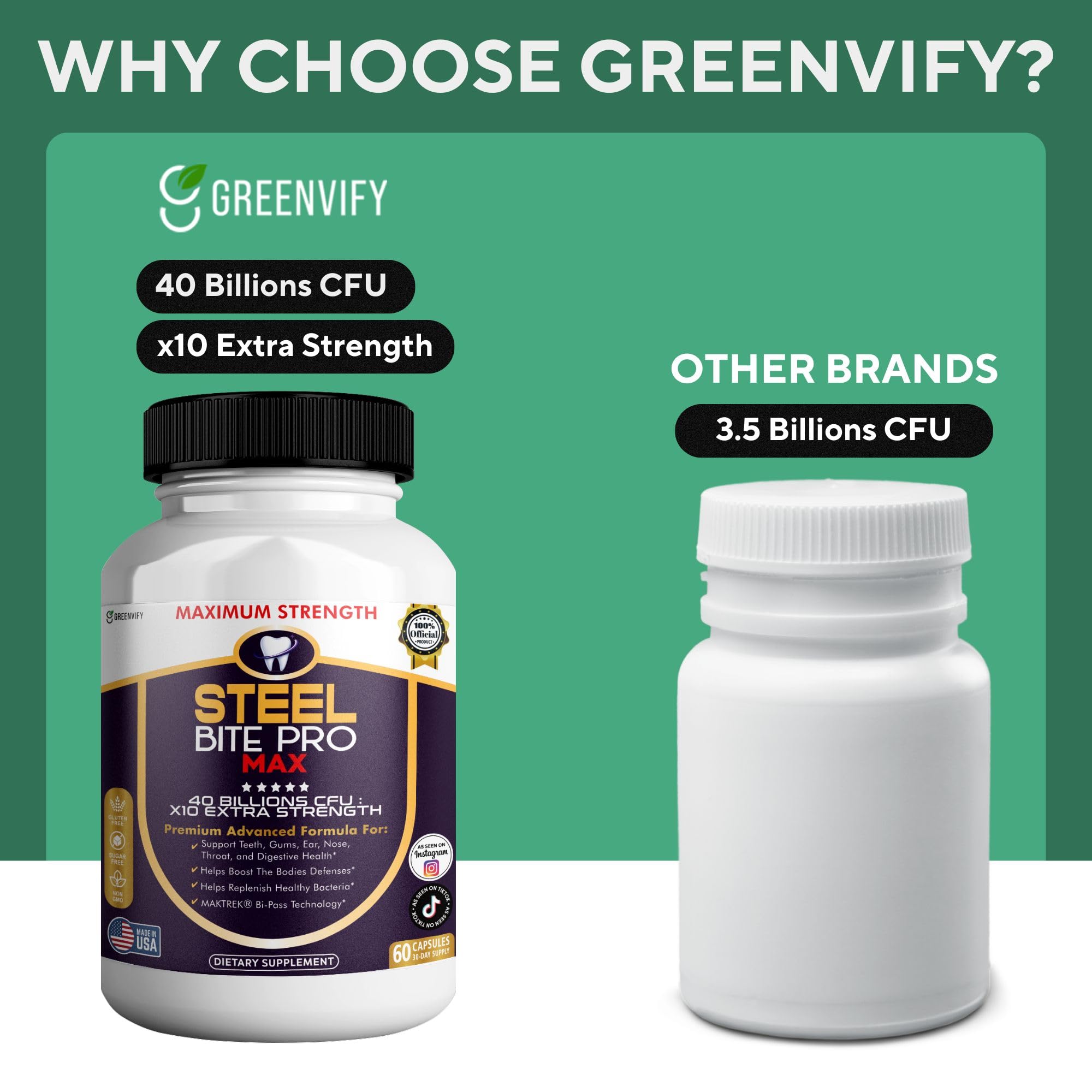 GREENVIFY Steel Bite Pro Max gluten-free symbol on packaging.