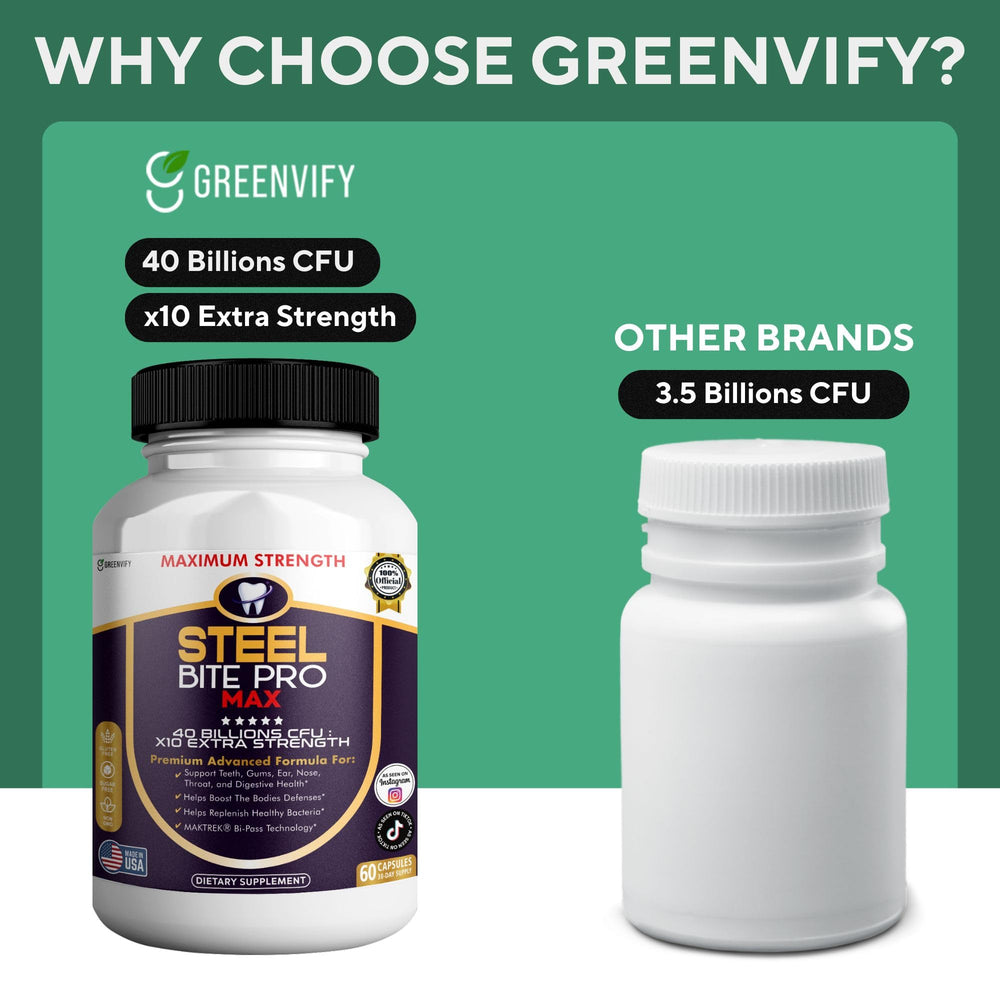GREENVIFY Steel Bite Pro Max gluten-free symbol on packaging.