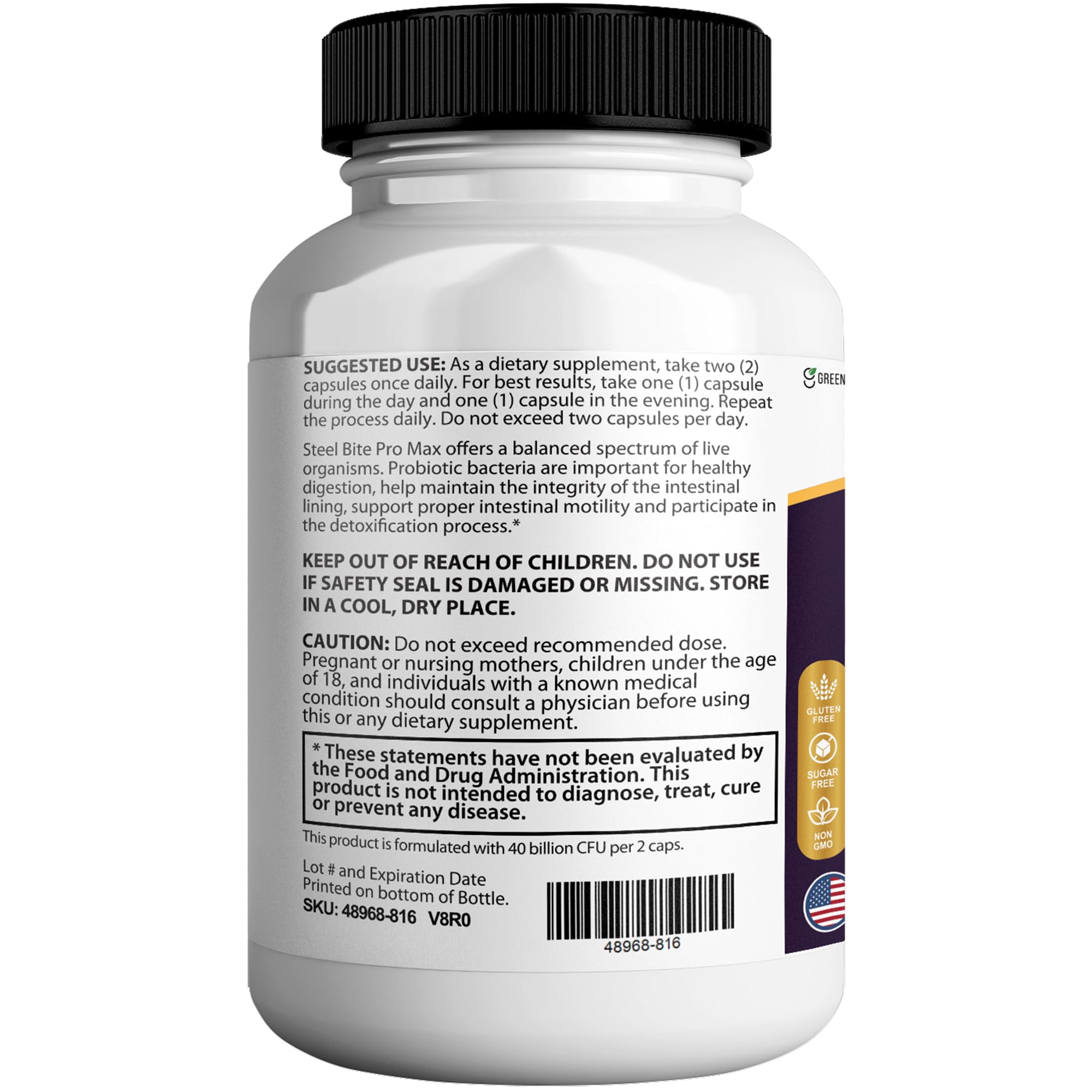 GREENVIFY Steel Bite Pro Max non-GMO note on packaging.