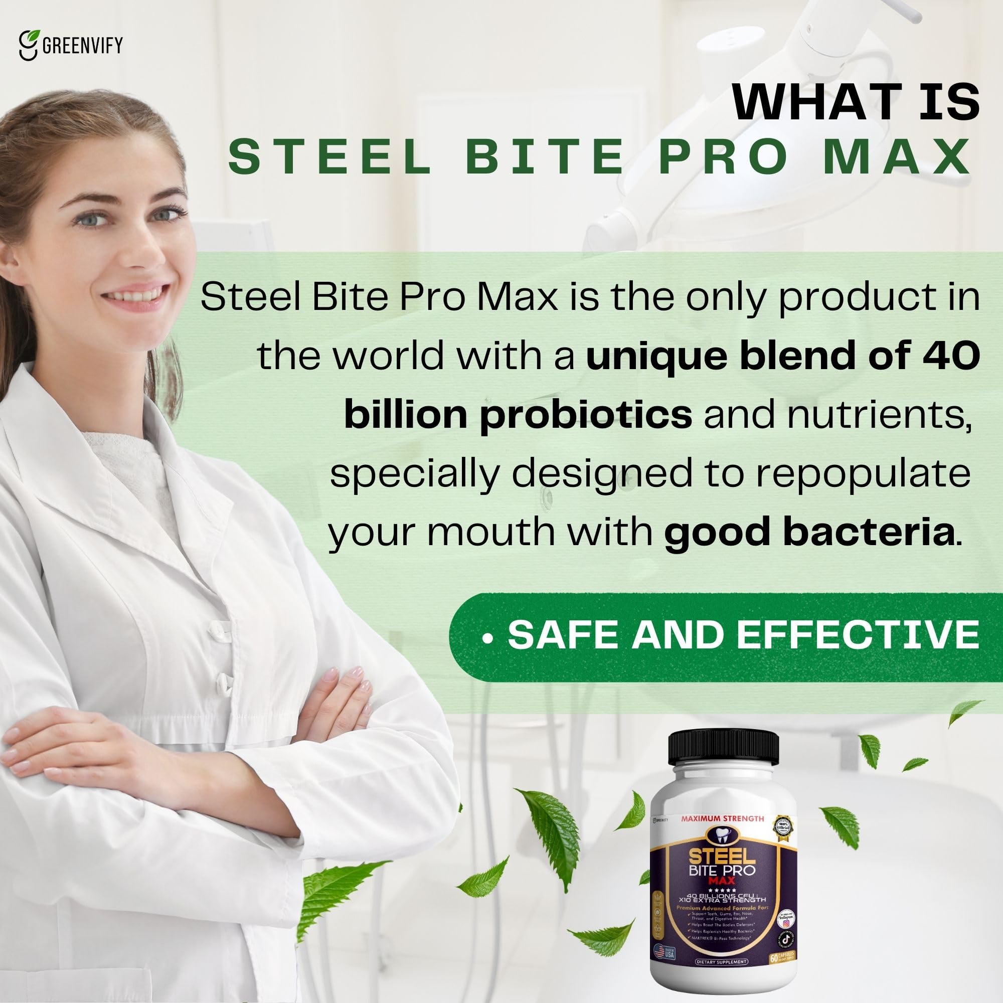 GREENVIFY Steel Bite Pro Max prebiotic blend icon representing gut nourishment.