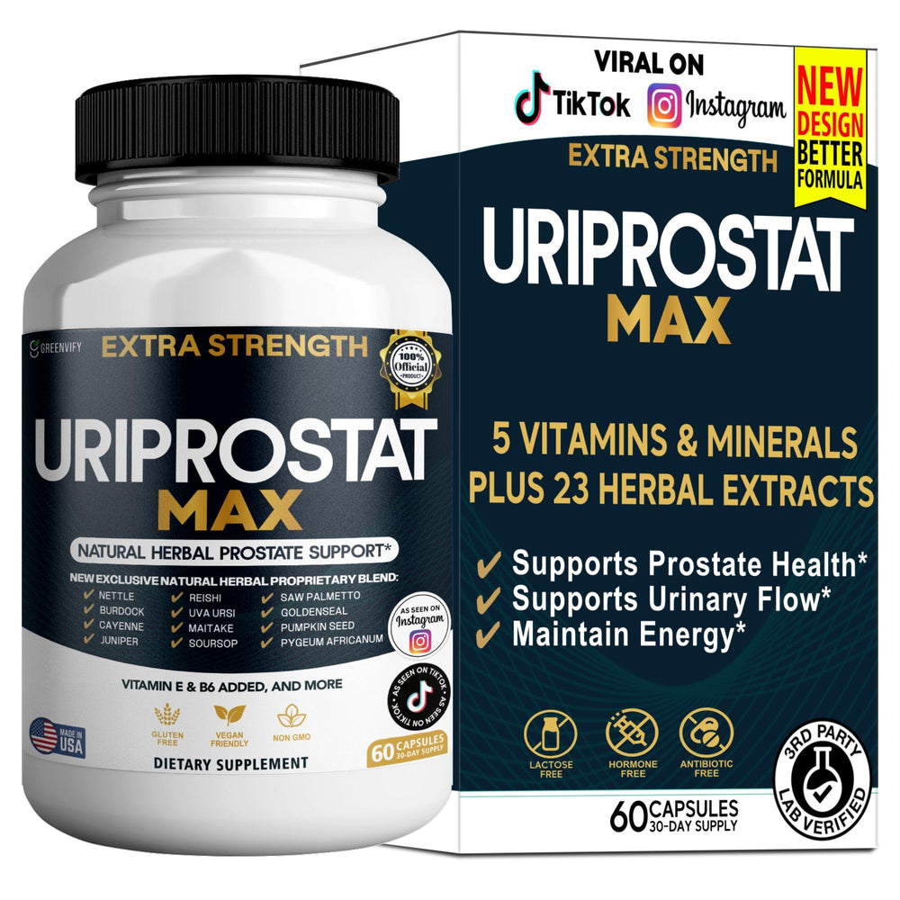 Greenvify Uriprostat Max bottle front view, highlighting the natural herbal supplement for daily urinary support