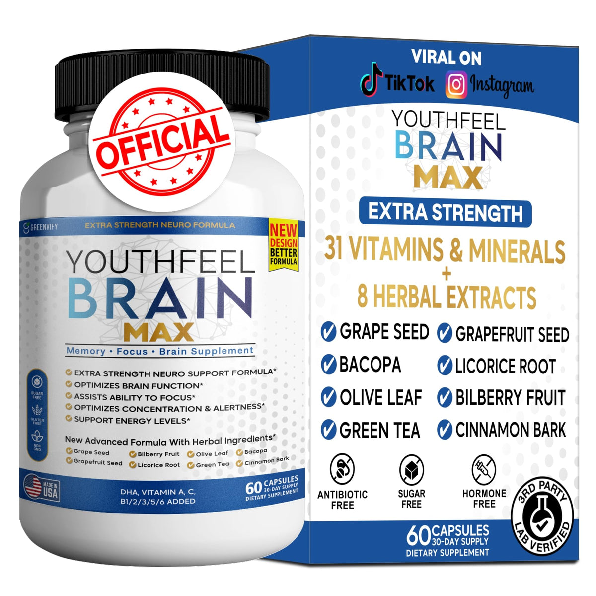 GREENVIFY YouthFeel Brain Max bottle front for memory and focus support