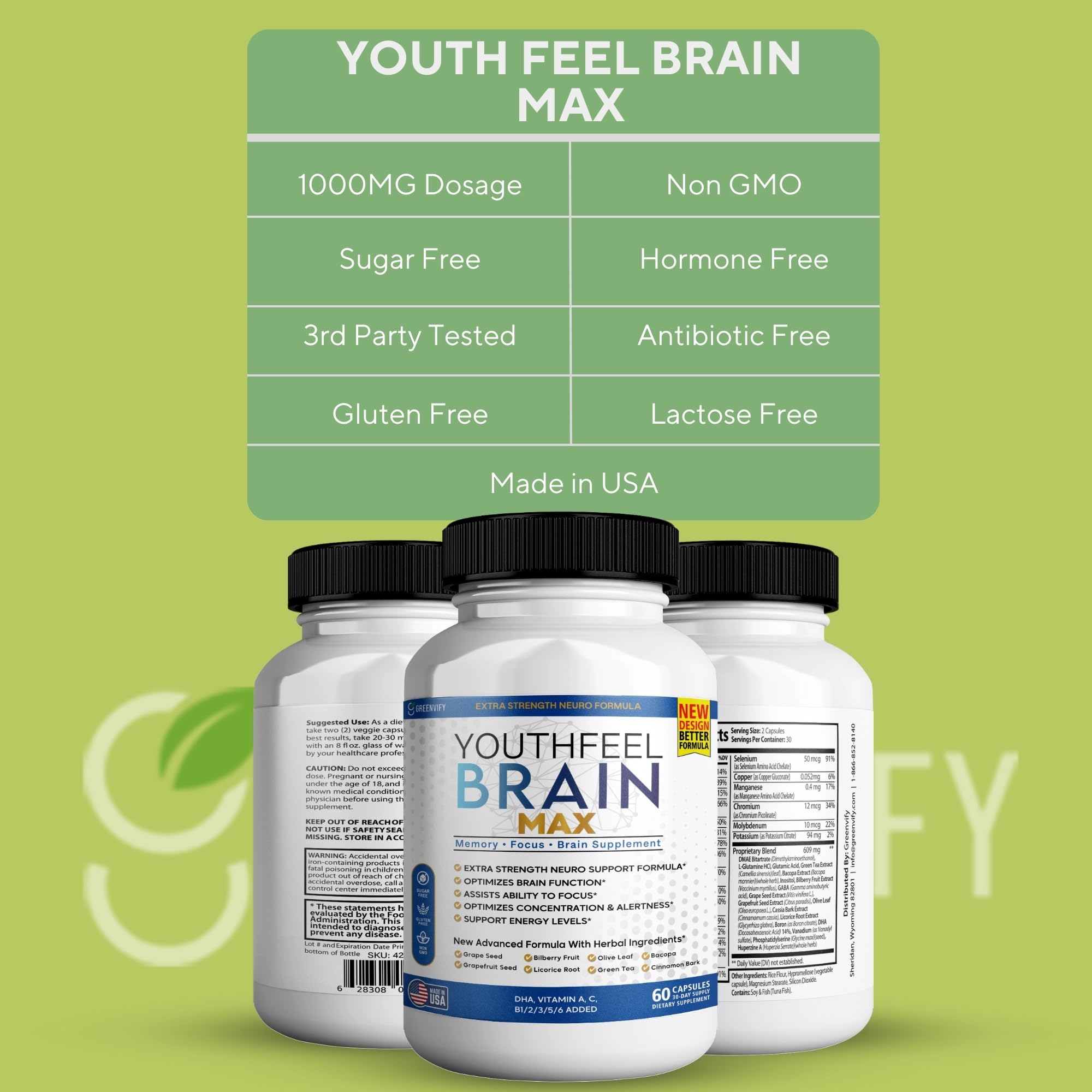 GREENVIFY YouthFeel Brain Max daily dose with two capsules and water