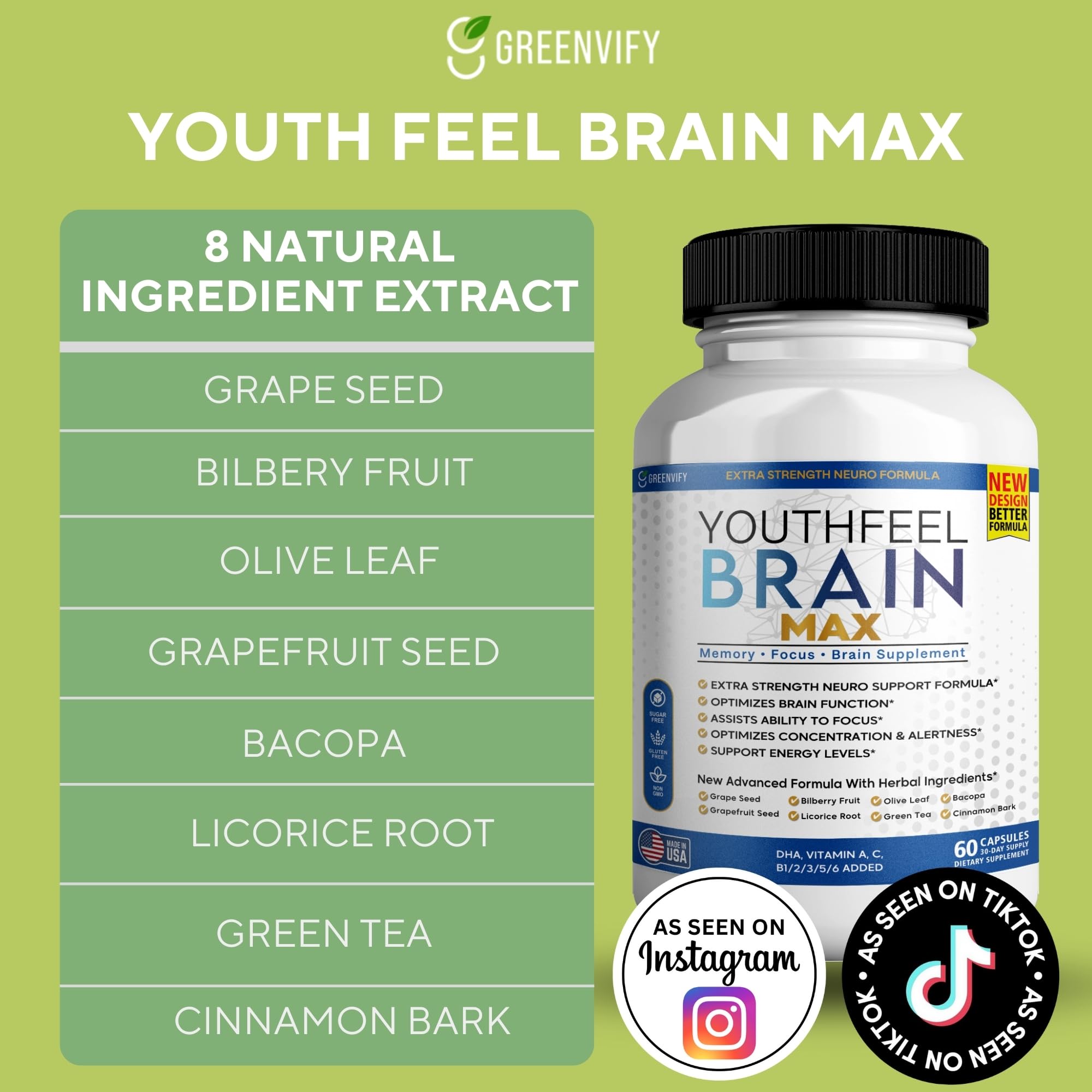 GREENVIFY YouthFeel Brain Max label detail highlights quality and format