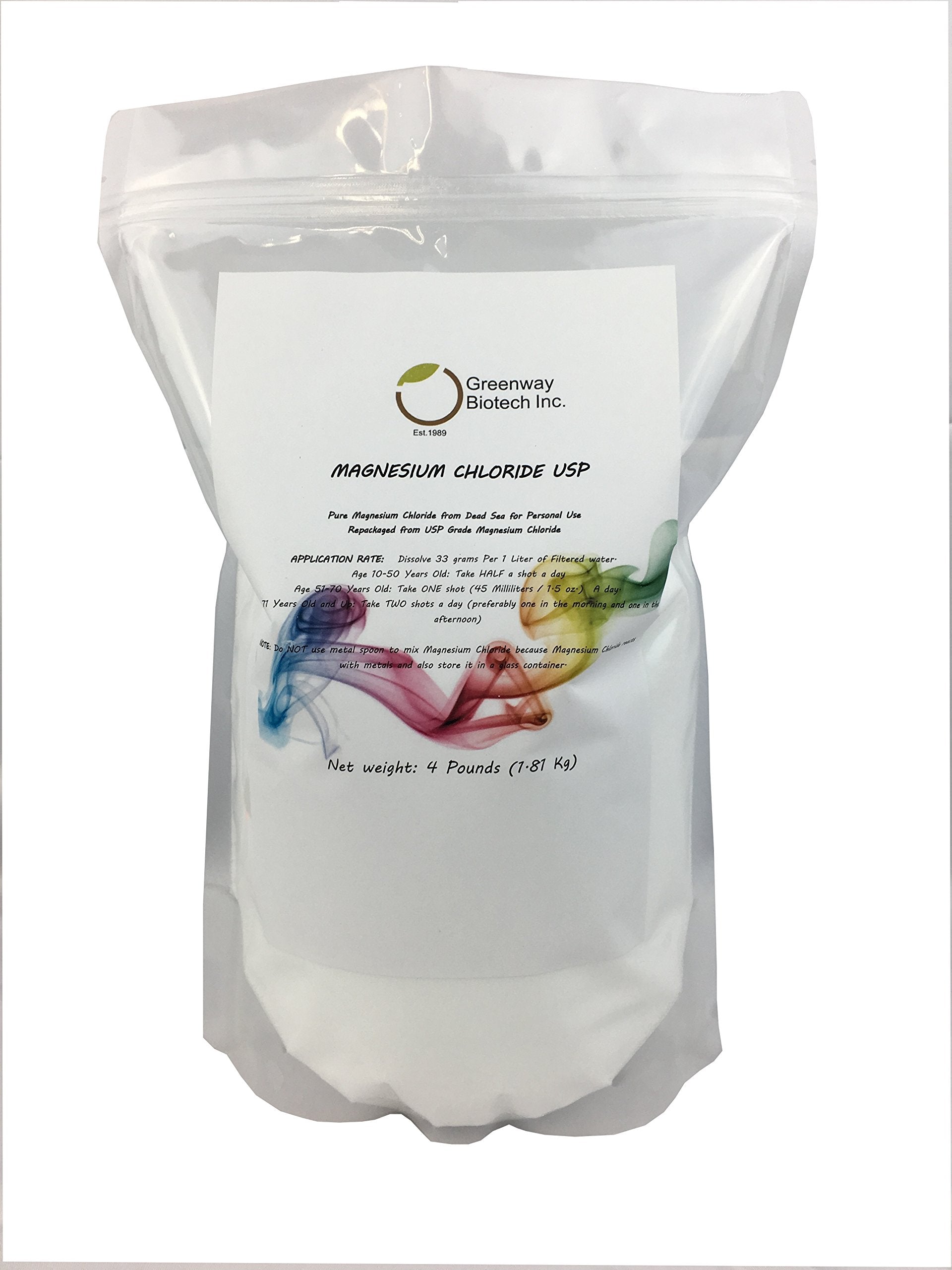 Greenway Biotech magnesium chloride powder in a bottle label for everyday use