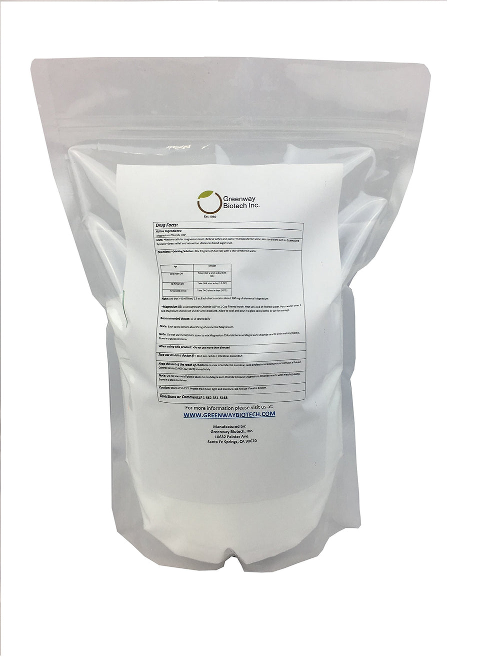 Greenway Biotech magnesium chloride dissolves in water for easy daily supplementation
