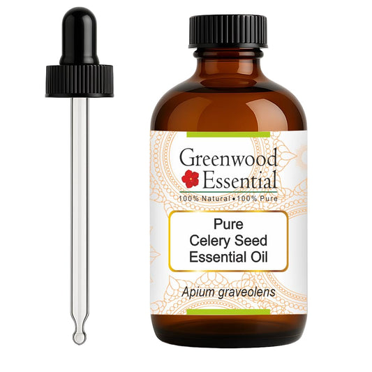 Greenwood Essential Celery Seed Oil bottle pour, easy application and portability