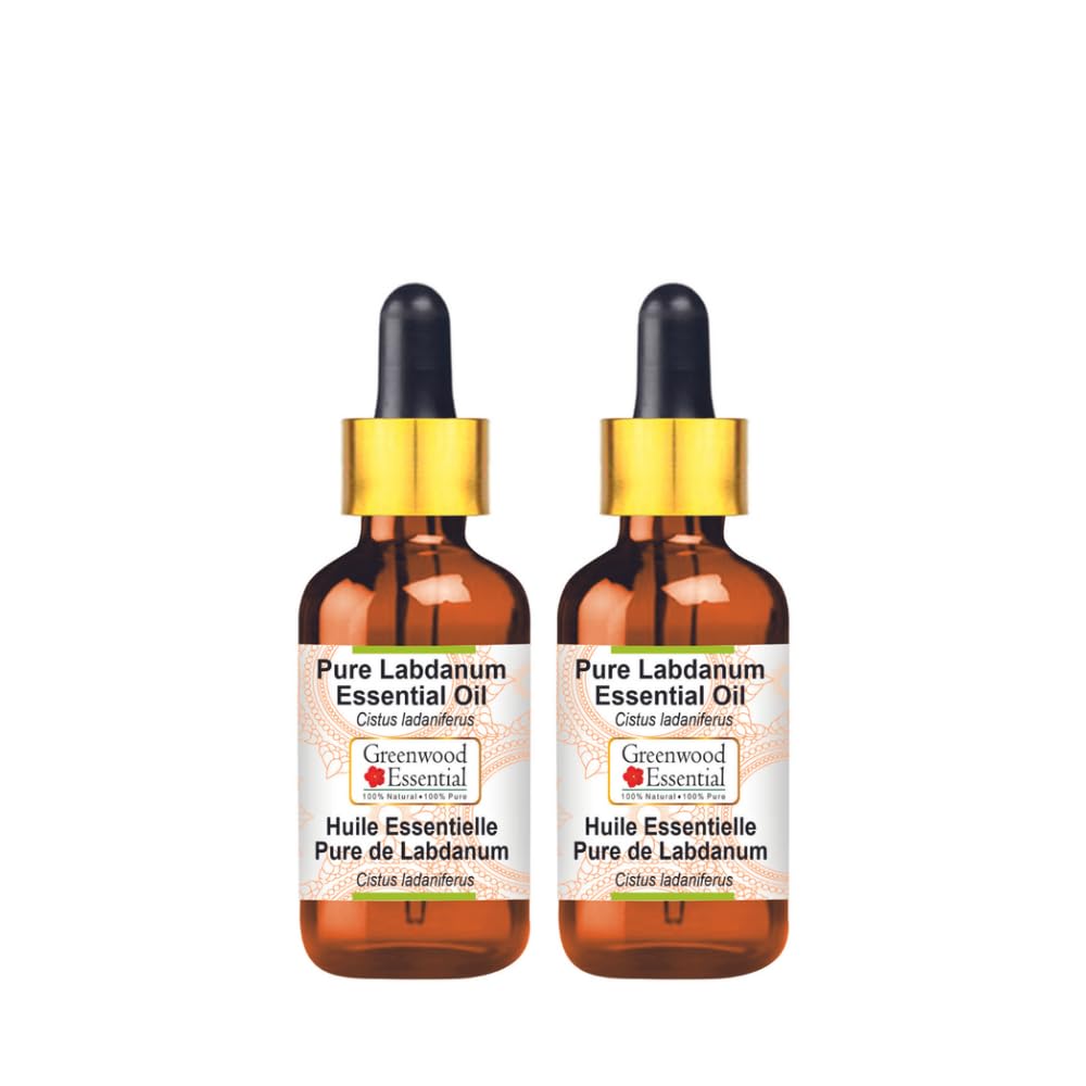 Greenwood Essential Labdanum oil pair bottles ready for skin care rituals.