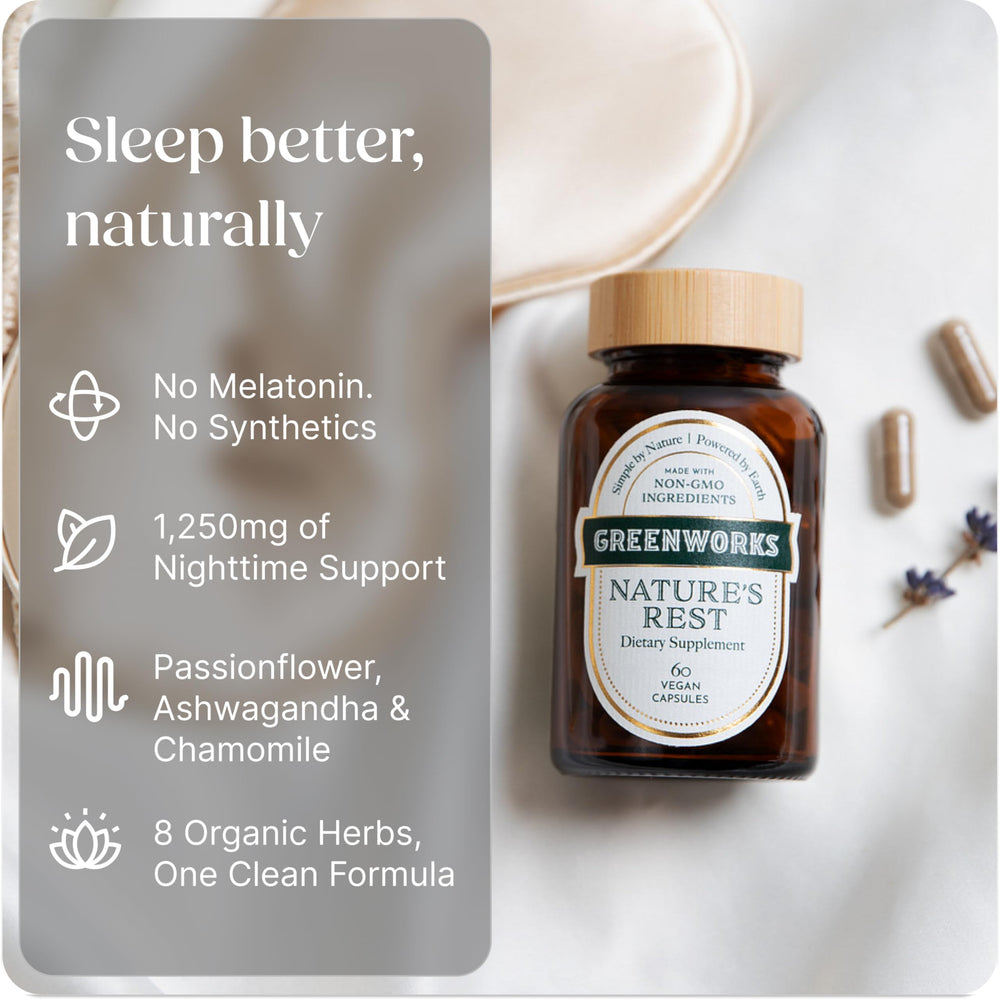 Greenworks Nature's Rest sleep-scene conveys calm evening routine