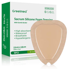 Greetmed Sacrum Foam Dressing close-up on absorbent core for moist wound care.