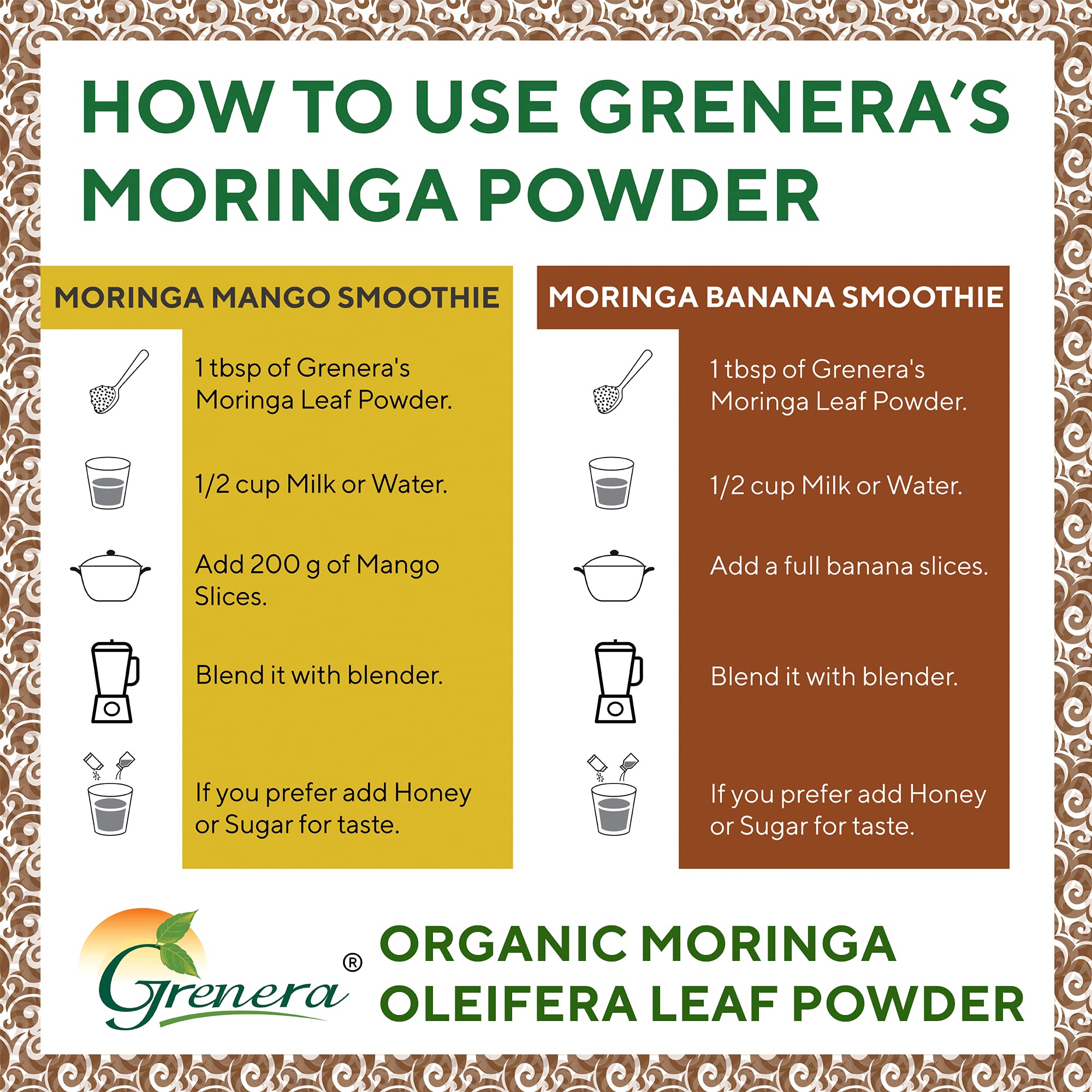 Grenera Moringa leaves in hand, highlighting small-batch freshness.