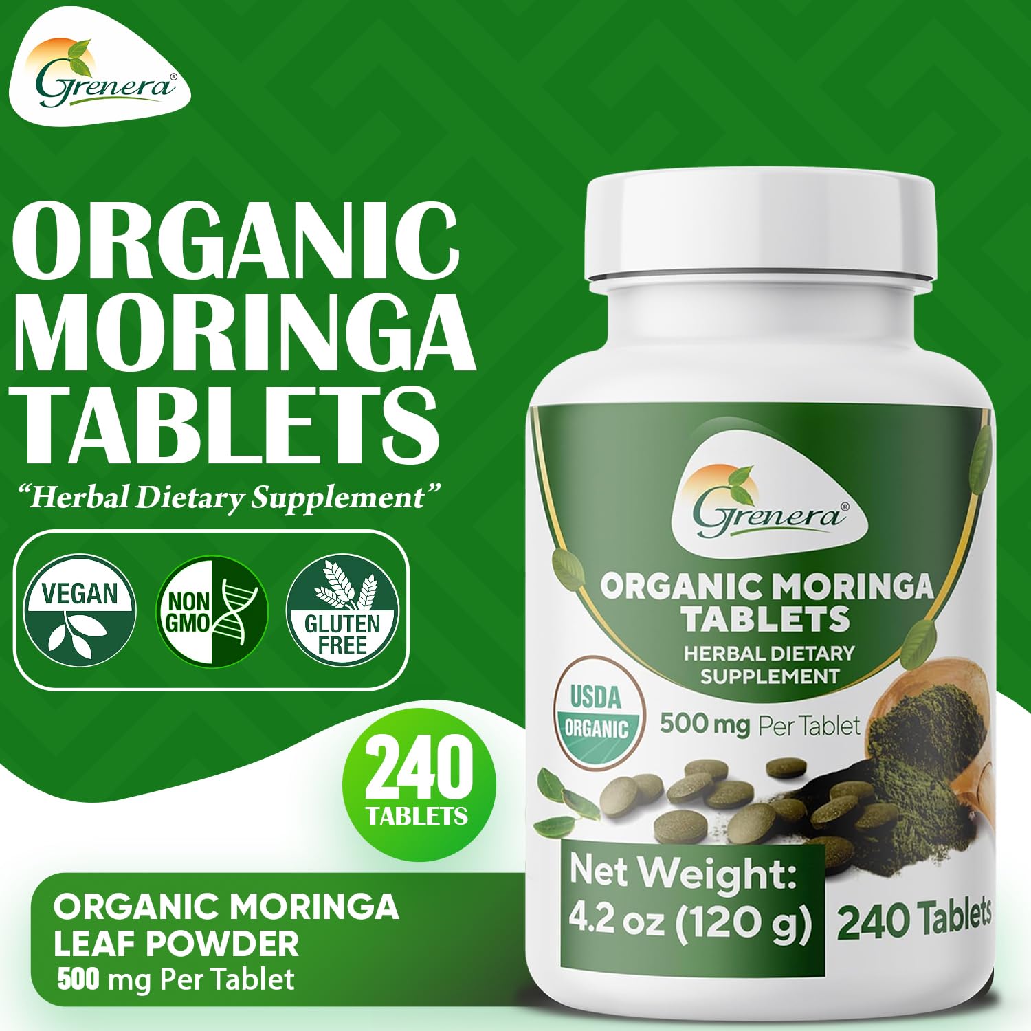 Grenera moringa tablets capsule detail showing natural binder