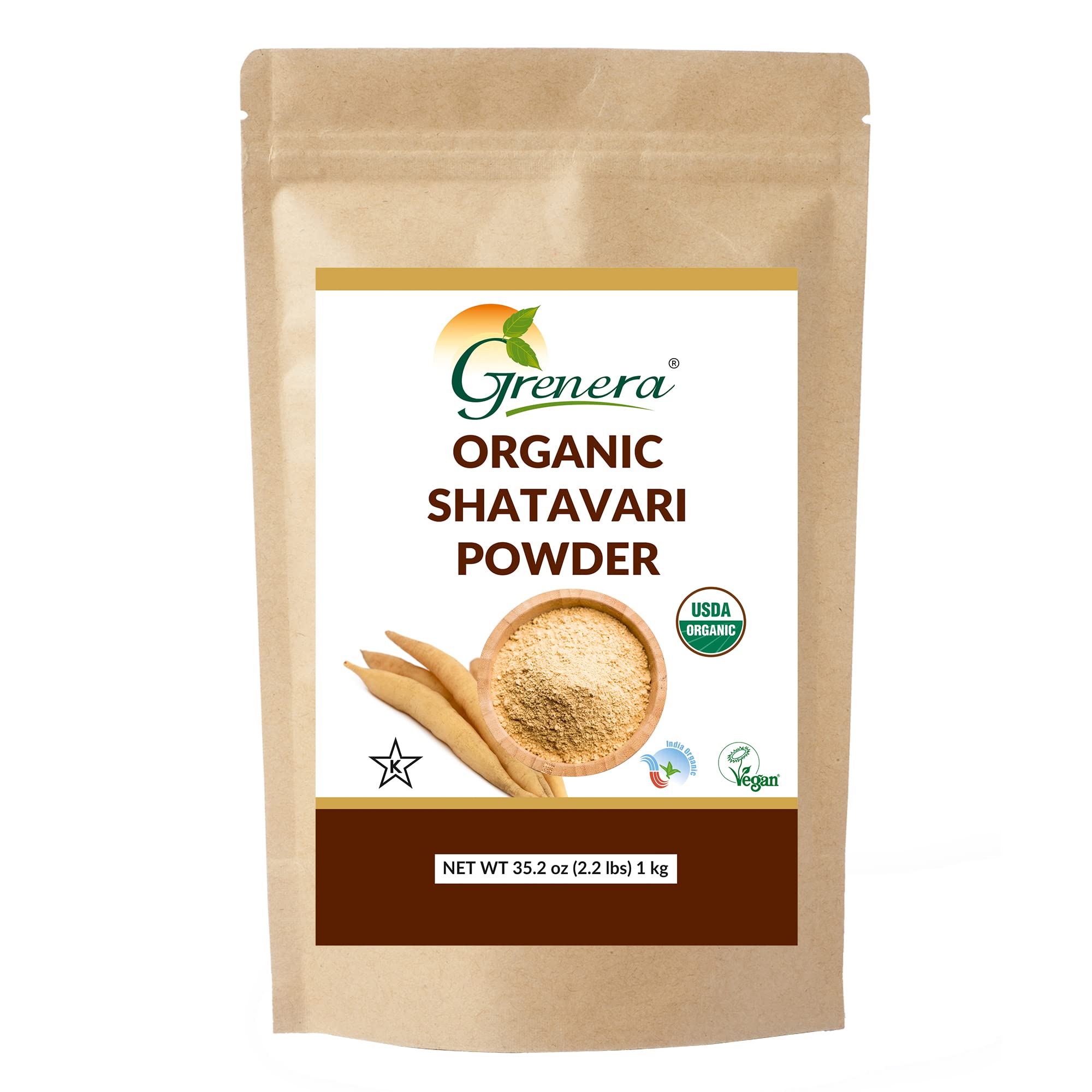 Grenera Shatavari powder packaging with organic label and farm-direct sourcing.