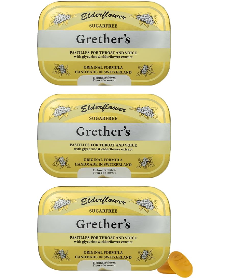 GRETHER'S Sugarfree Elderflower Pastilles pack for on-the-go throat comfort