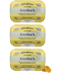 GRETHER'S Sugarfree Elderflower pastilles in a resealable tin for on-the-go throat comfort.