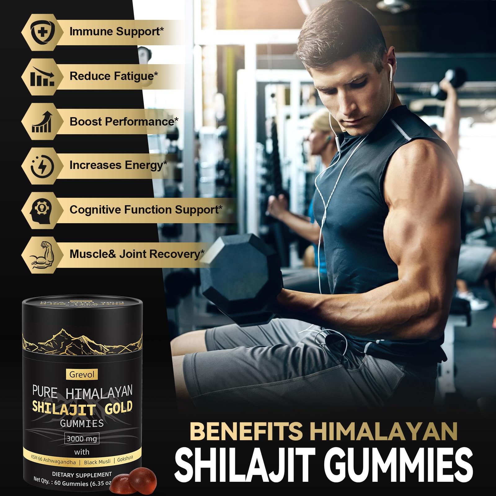 Grevol gummies feature no added sugar and gluten-free labeling.
