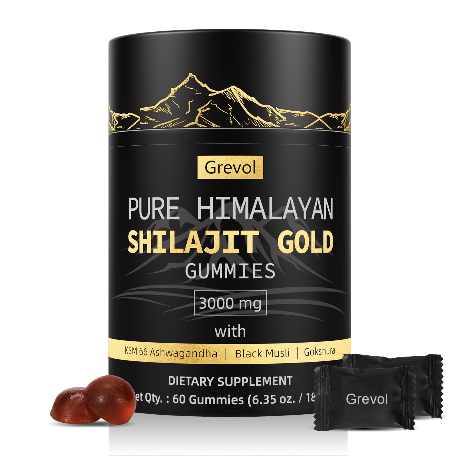 Grevol Himalayan Shilajit Gummies packaging for travel and easy dosing.