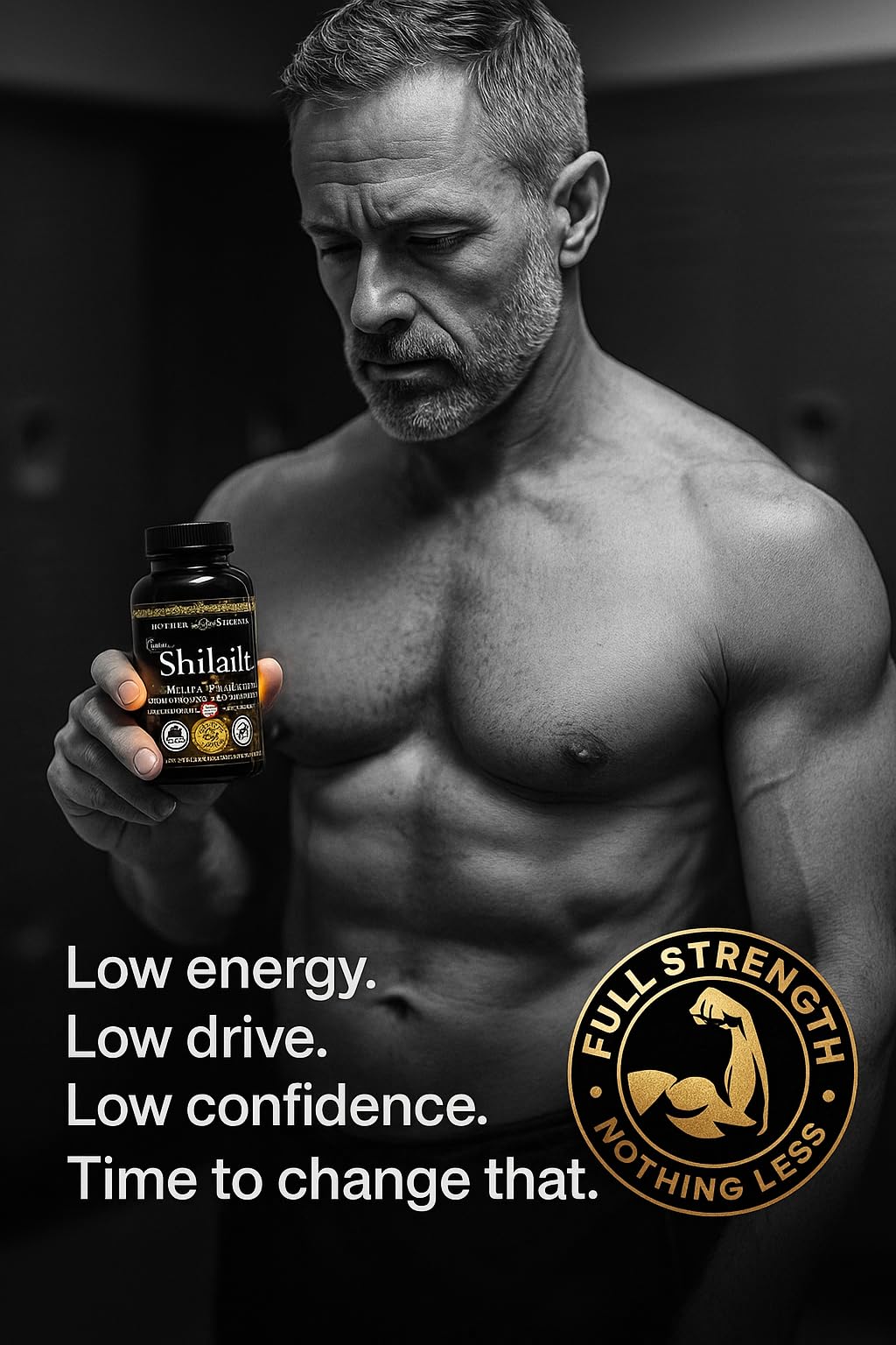 Label close-up of Greystone Tea Shilajit Ultra Gold showing purity and GMP quality.