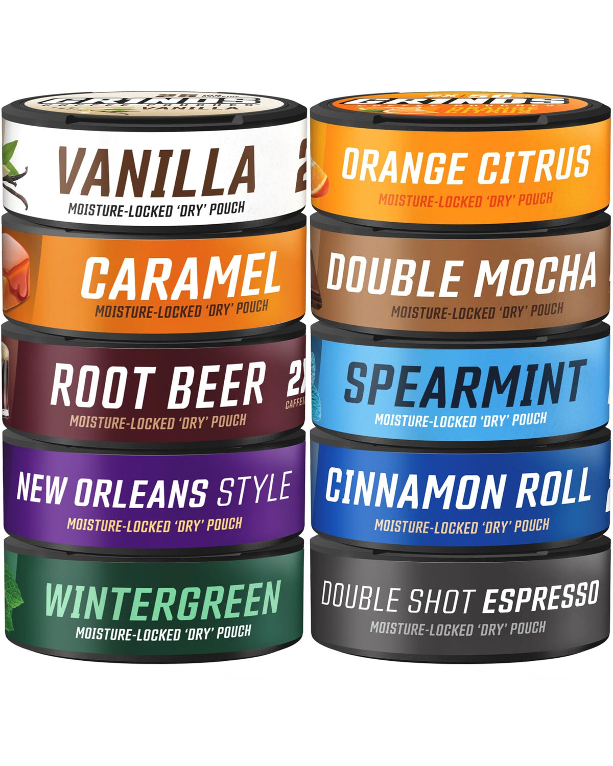 GRINDS 10-flavor pack pouches ready for tasting on the go.