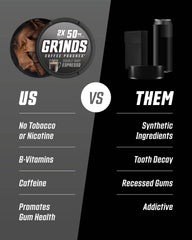 GRINDS New Orleans Style pouch on can for flavorful caffeine on demand.