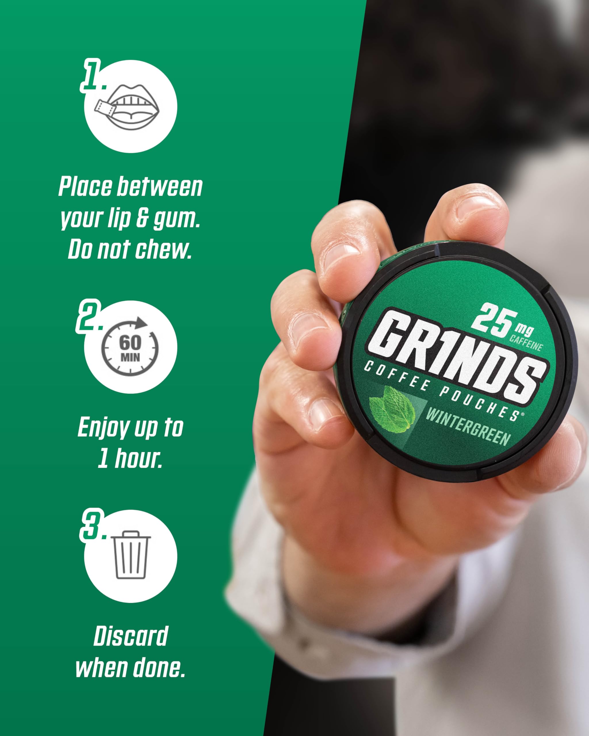 GRINDS Spearmint can offers cool flavor and crisp focus boost.