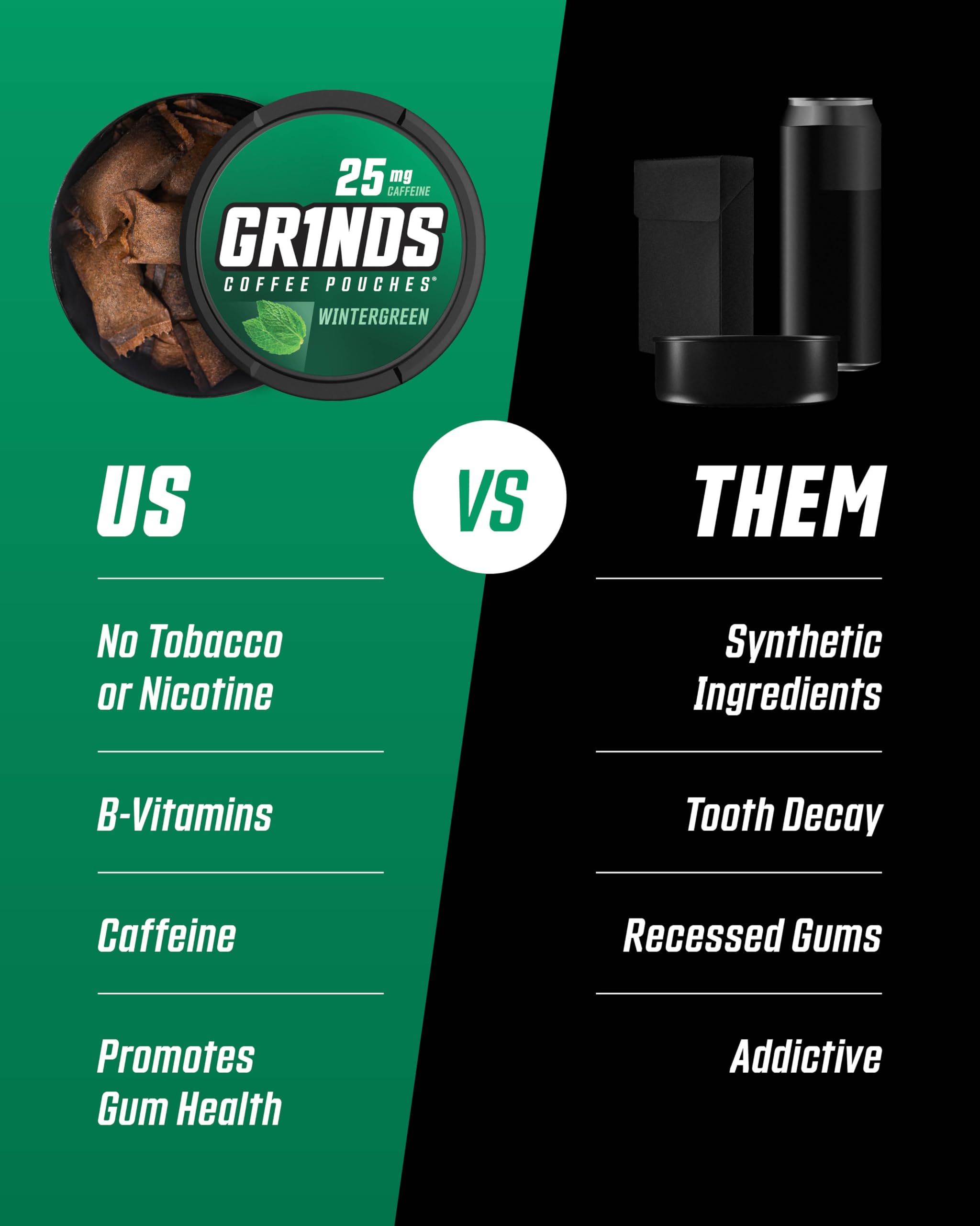 GRINDS Wintergreen can provides minty freshness with steady caffeine pacing.
