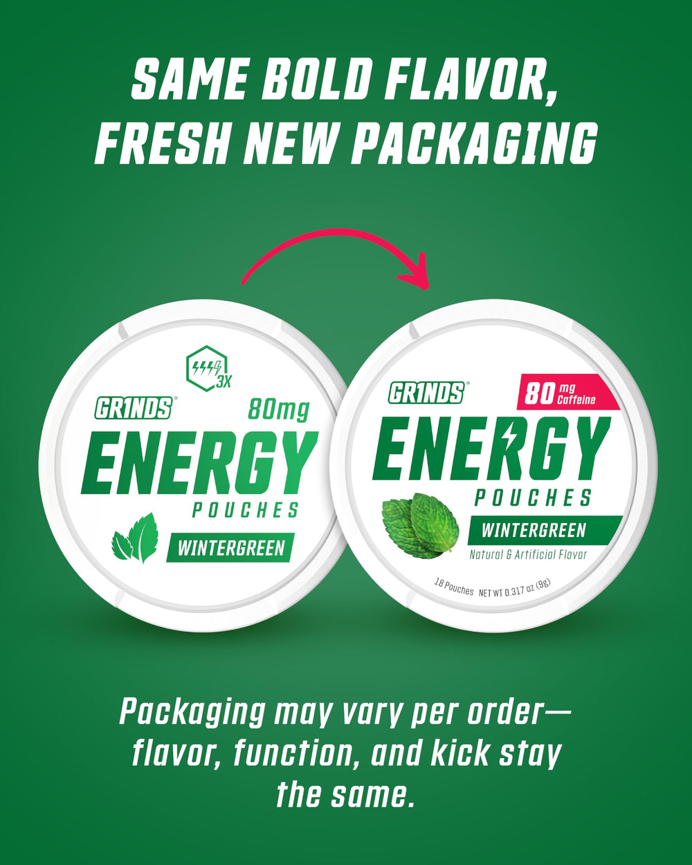 GRINDS Energy Pouches can-side view showing compact, discreet packaging for on-the-go energy.