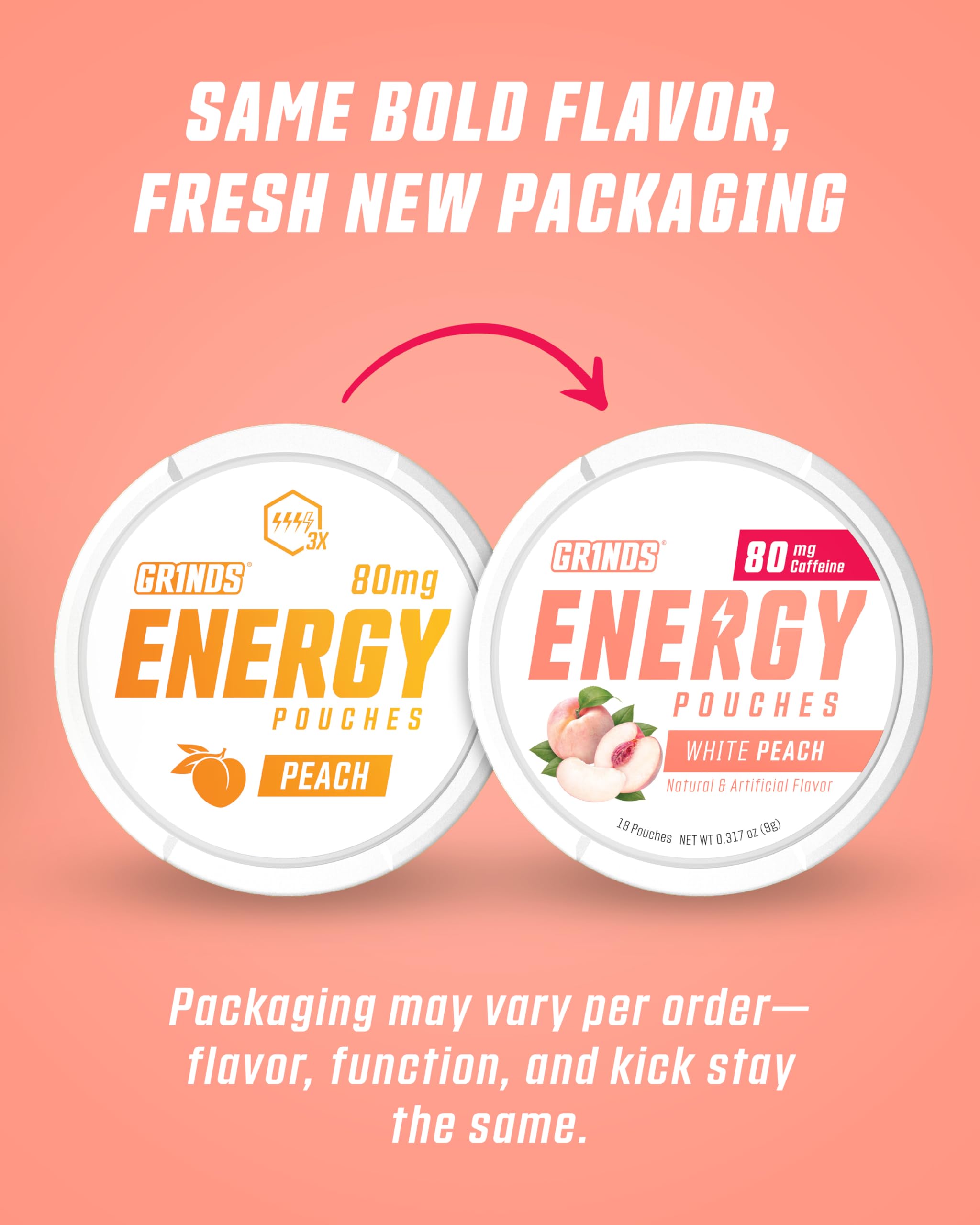 GRINDS Energy Pouches with naturally derived caffeine for clean energy.