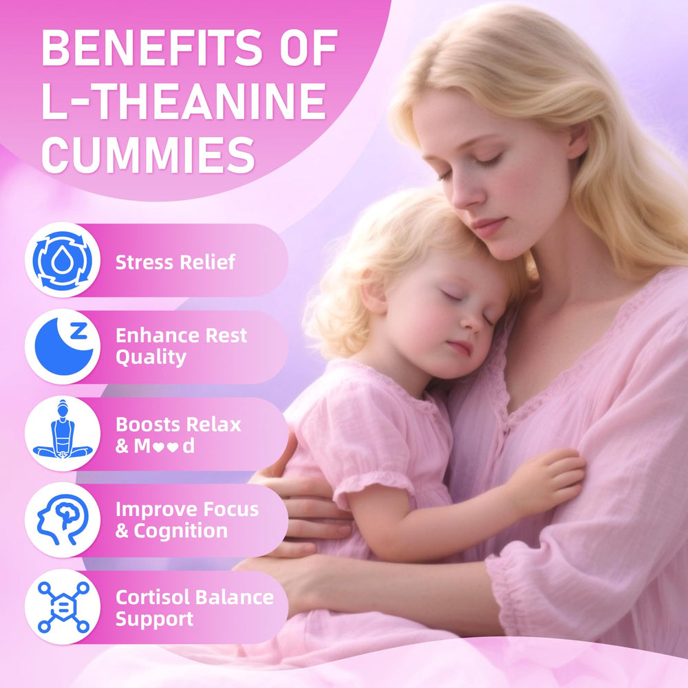 GrnLife L-Theanine gummies close-up emphasizes raspberry flavor and chewable texture for easy intake.