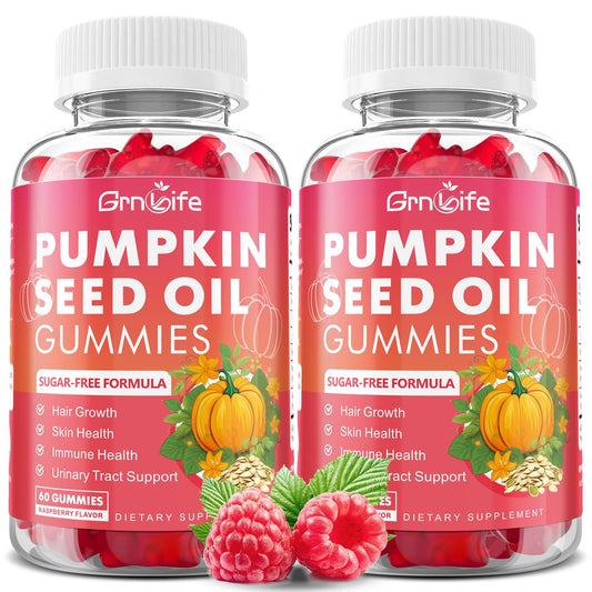 GrnLife pumpkin seed oil gummies bottle with raspberry flavor for daily wellness