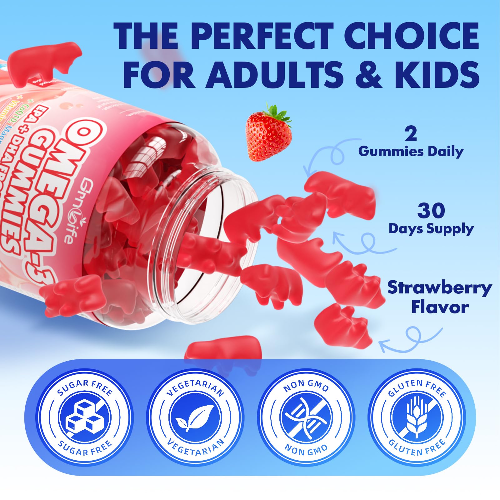 GrnLife strawberry flavor gummies showing pleasant taste for adults seeking tastier daily intake