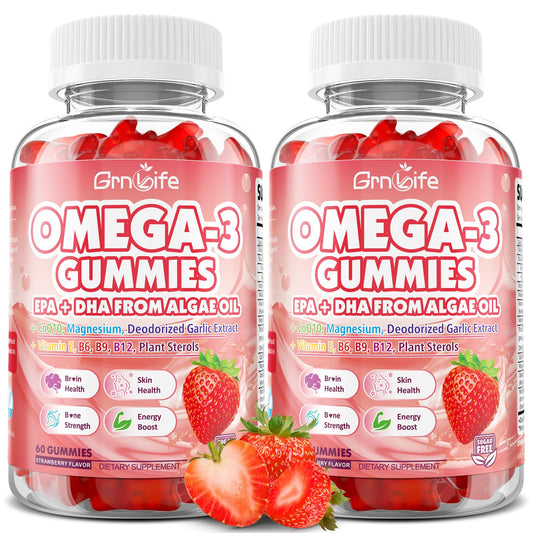 GrnLife vegan Omega-3 gummies bottle for clean, algae-based wellness support