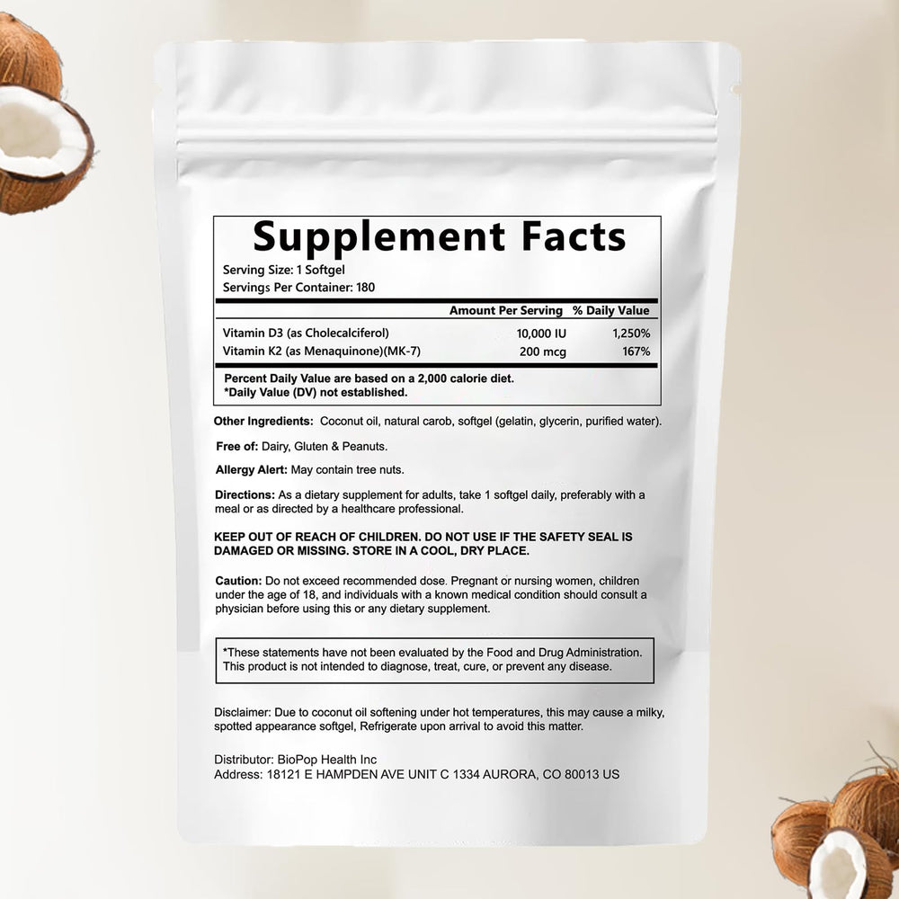 GROHESE Crown Her Naturals D3K2 bottle label highlights vitamin blend and coconut oil.