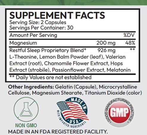 Ground Level Restful Sleep Formula capsules are easy to take before bed.