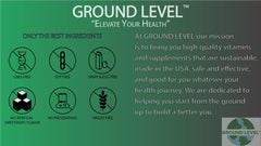 Ground Level Restful Sleep Formula on a nightstand hints at a peaceful evening ritual.