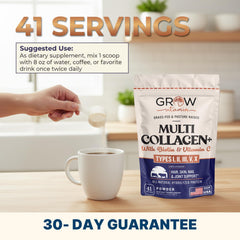 Grow Vitamin label highlights biotin and vitamin C, supporting beauty-focused nutrition.