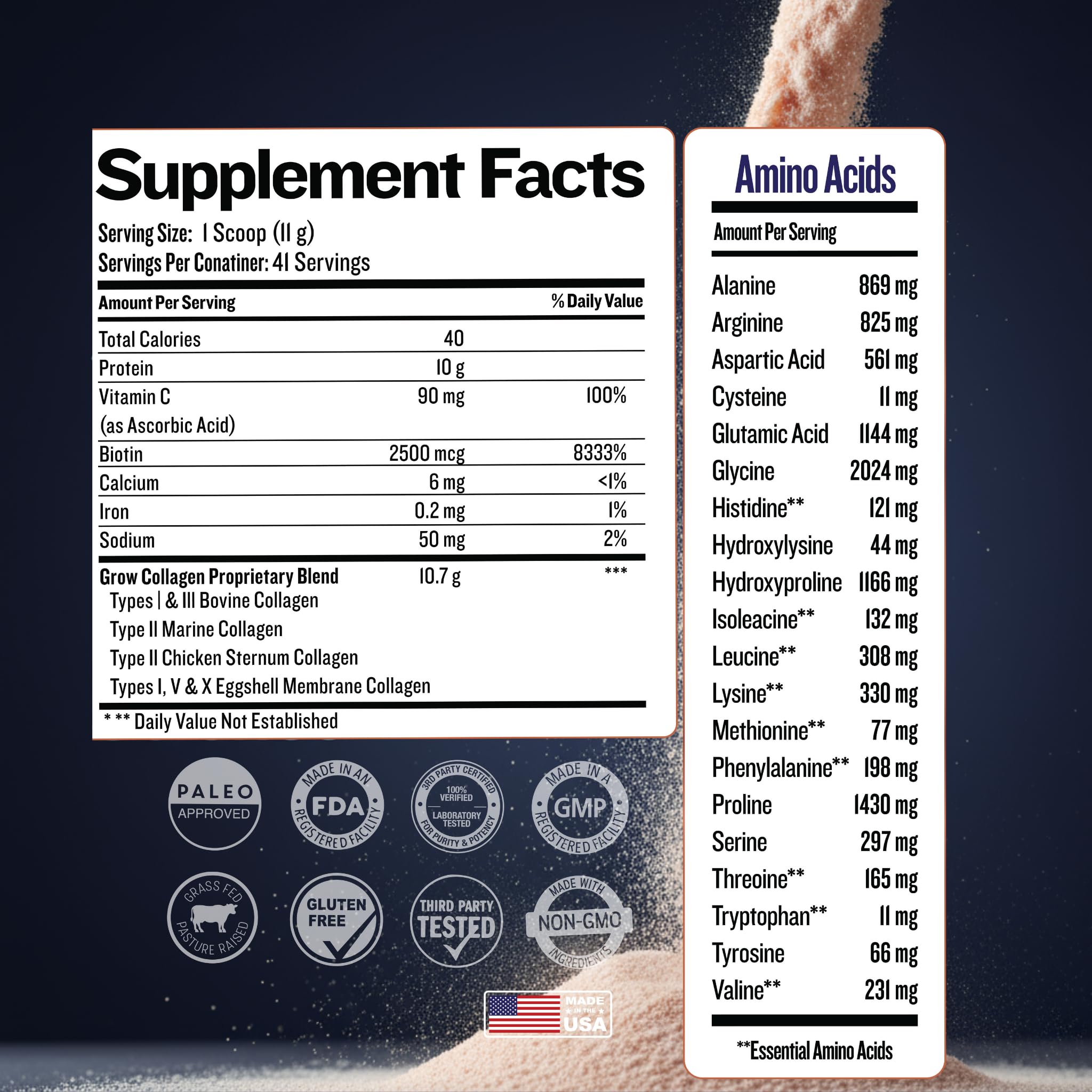 Grow Vitamin keto-friendly collagen mix shown beside coffee.
